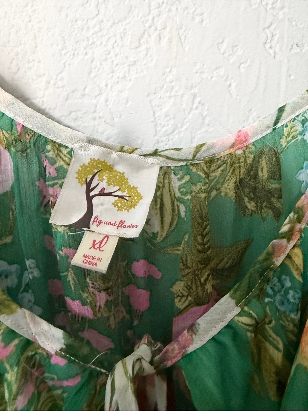 fig and flower Green Floral Tiered Midi Dress with Cream Panels - Picture 2 of 4